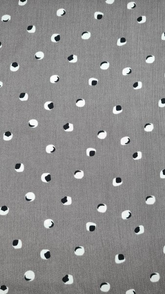 Viskose- Crepe weiss schwarze Dots auf grau